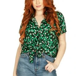 Tipsy Elves Women's Clover Floral Button Down Shirt