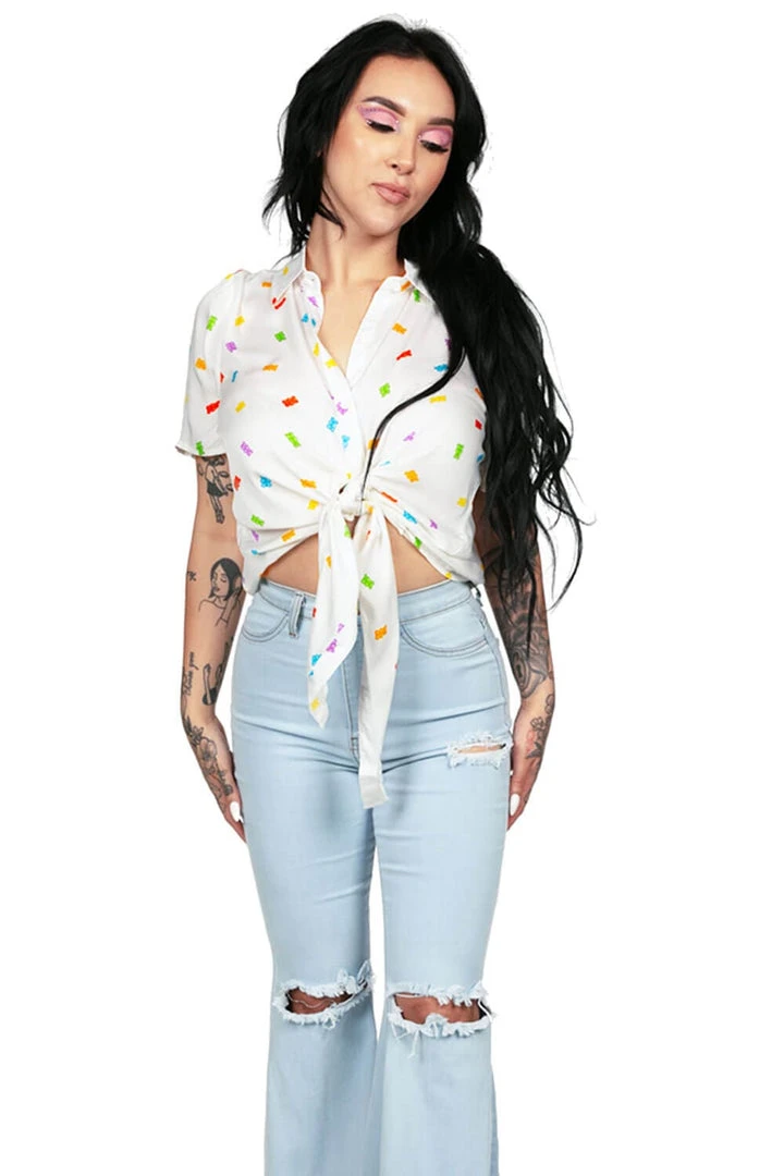 Tipsy Elves Gummy Galore Tie-Front Shirt - Women's Cut 6 Tipsy Elves Gummy Galore Tie-Front Shirt - Women's Cut