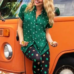 Tipsy Elves Women's Simple Clover Button Down Shirt
