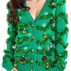 Tipsy Elves Women's Gaudy Garland Ugly Christmas Cardigan