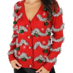 Tipsy Elves Women's Tinsel Ugly Christmas Cardigan