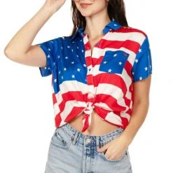 Tipsy Elves Women's American Flag Button Down Shirt 8 Tipsy Elves Women's American Flag Button Down Shirt