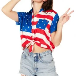 Tipsy Elves Women's American Flag Button Down Shirt 10 Tipsy Elves Women's American Flag Button Down Shirt
