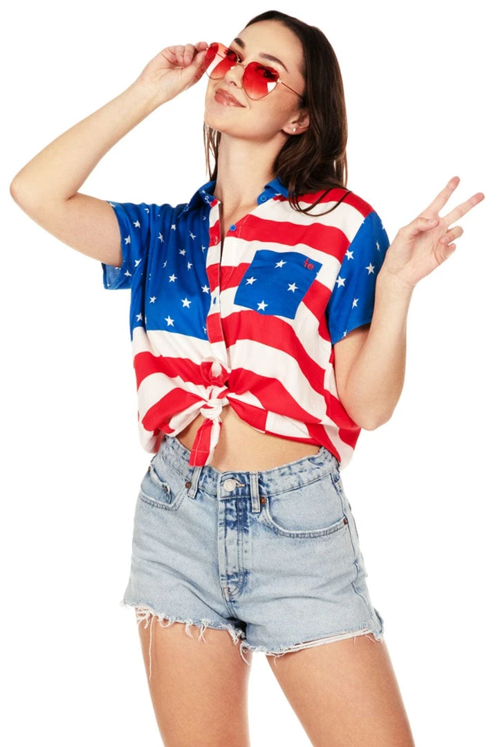 Tipsy Elves Women's American Flag Button Down Shirt 6 Tipsy Elves Women's American Flag Button Down Shirt