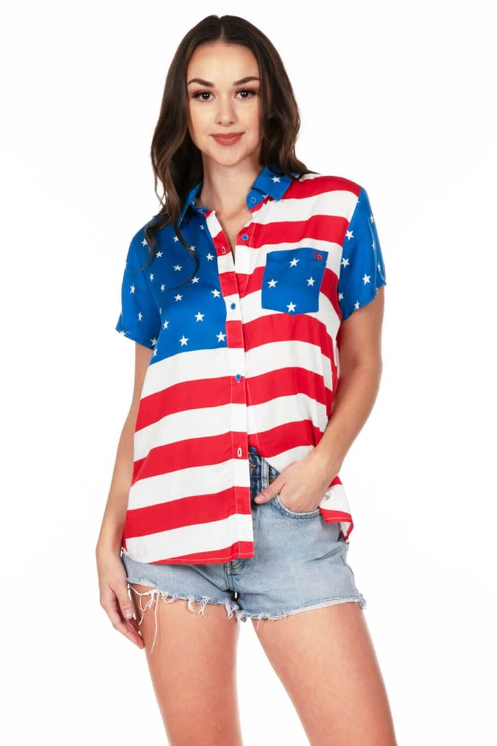 Tipsy Elves Women's American Flag Button Down Shirt 3 Tipsy Elves Women's American Flag Button Down Shirt