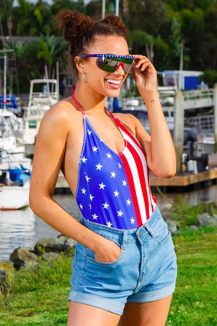 Tipsy Elves Women's Flag One Piece Swim Suit 7 Tipsy Elves Women's Flag One Piece Swim Suit